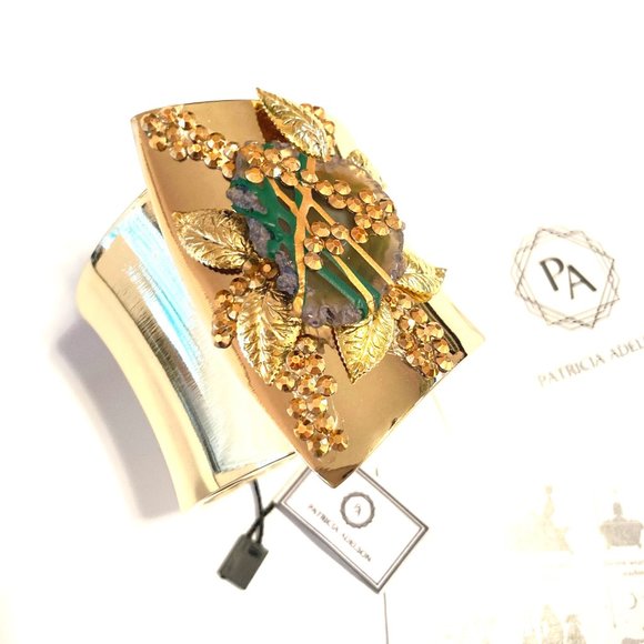 Gold Plated Bangle with Green Agate Stone - Picture 1 of 7